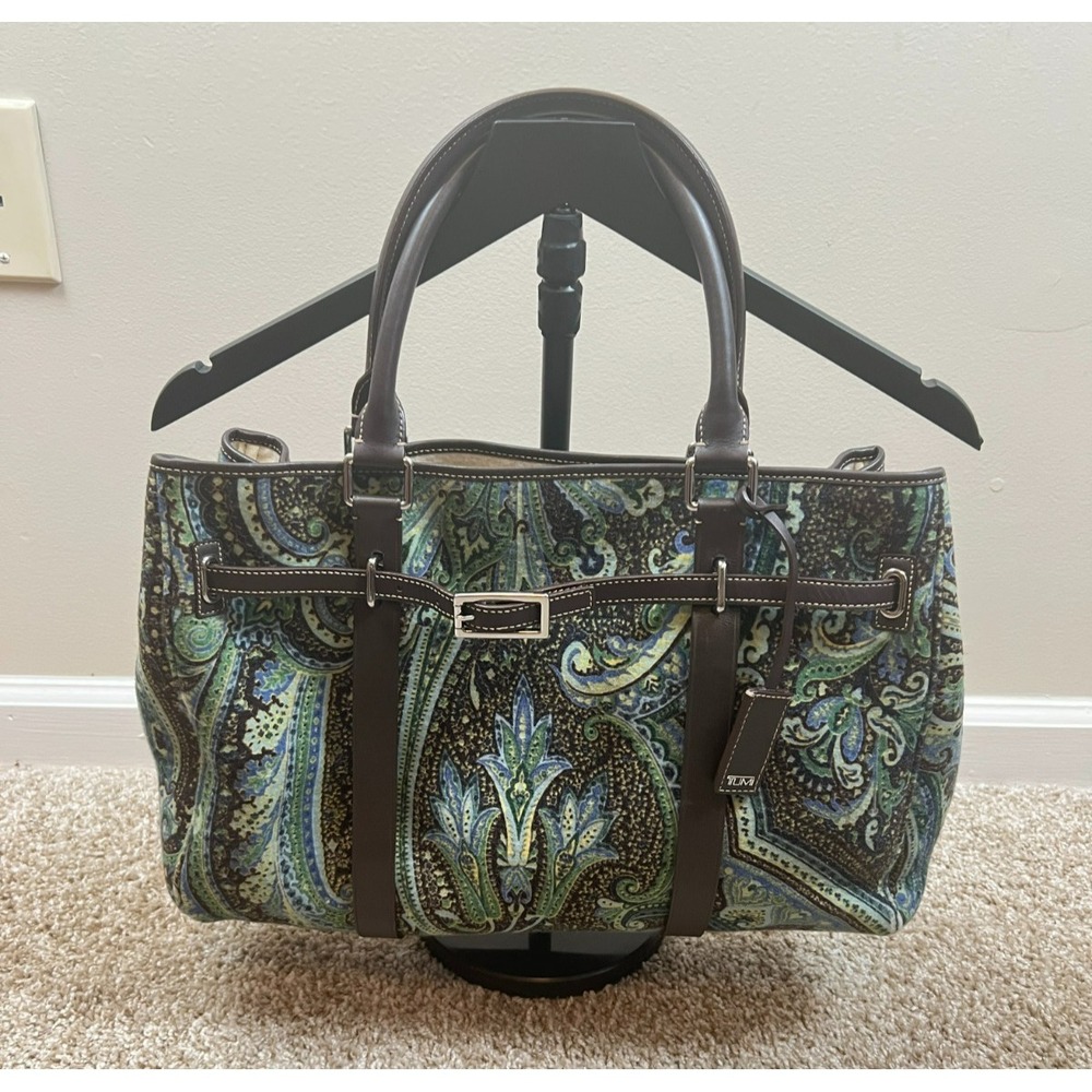 TUMI Chatham Paisley Wool Tote Bag Blue Green Boho Travel Shoulder Purse